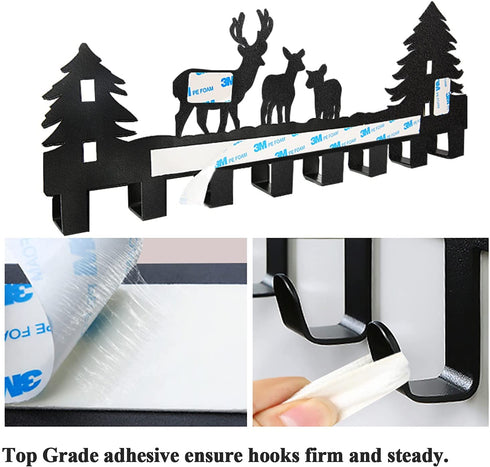 CuteHook Over The Door Hook Easy Installation Organizer Coat Hooks Wall Mounted Metal Towel Hook Rack Animal Deer Hanger for Bathrooms Door Hanging Dual Mounted Key Hooks 8-Hooks, Black