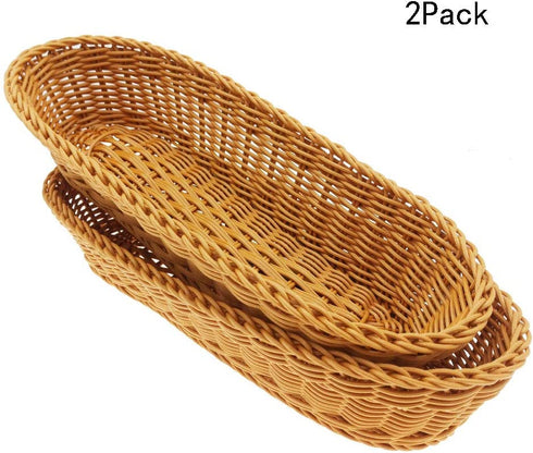 14"Poly-Wicker Bread Basket, Woven Tabletop Food Fruit Vegetables Serving, Restaurant Serving Basket,Brown(2 PACKS)¡