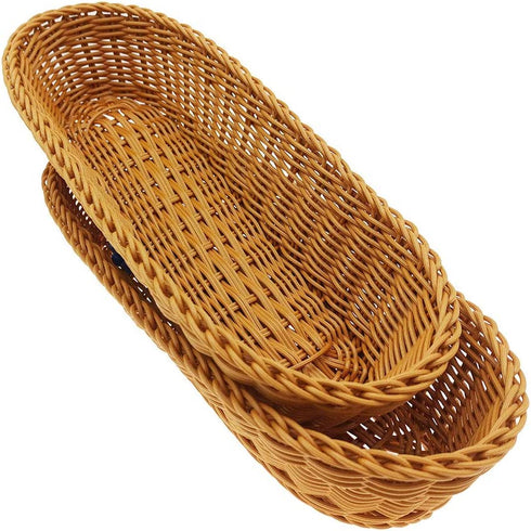 14"Poly-Wicker Bread Basket, Woven Tabletop Food Fruit Vegetables Serving, Restaurant Serving Basket,Brown(2 PACKS)¡