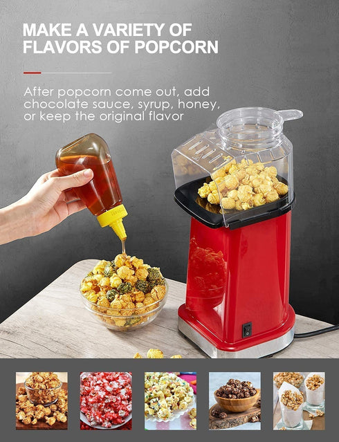Hot Air Popcorn Popper, 1400W Electric Popcorn Maker Machine 2 Minutes Fast Popping, 18 Cups, Healthy & Fat Free, For Home, Christmas, Movie Night or Party, BPA Free