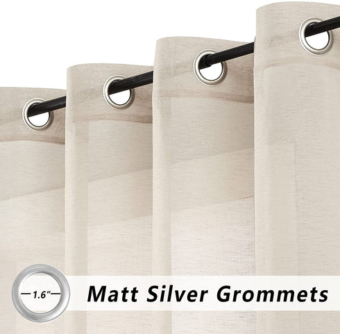 FMFUNCTEX Linen Sheer Curtains Living-Room 84inch Long Modern Semi Sheer Window Panel Drapes for Farmhouse Bedroom Grommet Top, Natural, 55" w 1 Pair 7ft