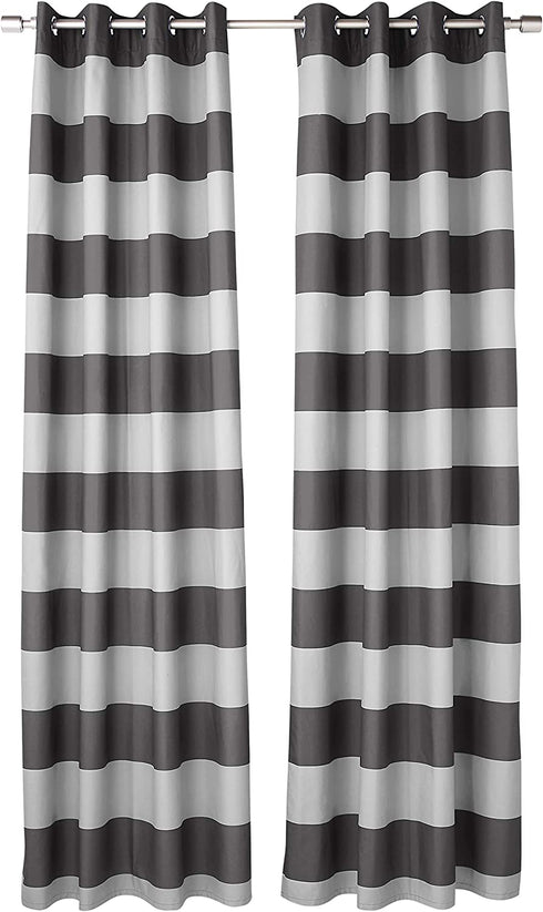 Amazon Basics Room-Darkening Blackout Curtain Set with Grommets - 52 x 84-Inch, Dark Gray/Light Gray Stripe, 2 Panels
