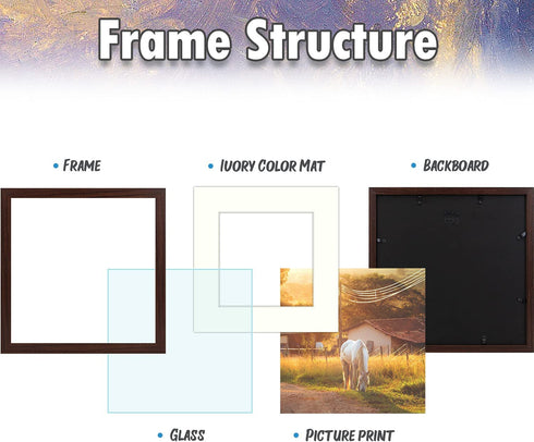 AUEAR, 12x12 Picture Frame, Display Pictures 8x8 with Mat or 12x12 Poster Frame Gallery Wall Photo Frame with Real Glass (Mahogany, 1-Pack)