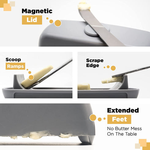 Butter Hub Extra Large Butter Dish with Lid and Knife, European Size Magnetic Butter Keeper, Easy Scoop, No Mess Lid, Plastic, Dishwasher Safe (Clear)