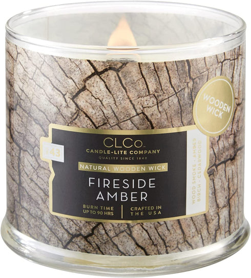 CLCo by Candle-lite Fireside Amber Scent, 14 oz. Single-Wick Aromatherapy Candle with 90 Hours of Burn Time, White