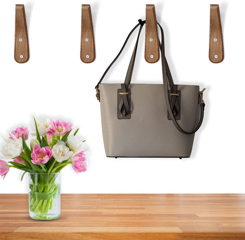 4 Pieces Wooden Coat Hooks Wall-Mounted Natural Wood Wall Hanger Simple Modern V Shape Wall Mount Storage Coat Rack for Hanging Coats Hats Bags Towels (Black Walnut Color)