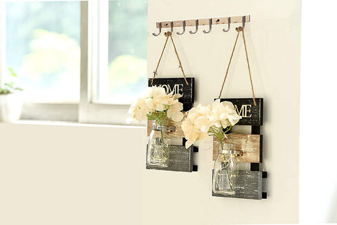 Dailyart Rustic Wall Sconces Mason Jars Sconce Farmhouse Wall Hanging Decor Lights LED Fairy Lights Home Decoration, Fake Plastic Flowers, Set of 2