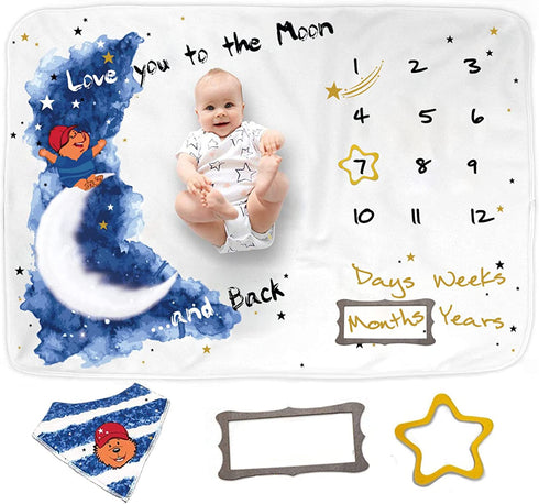 Miles&Molly Baby Monthly Milestone Blanket Boy | New Baby Boy Gifts for Baby Shower, Nursery Decor Baby Shower | Newborn Baby Mounth Blanket | Baby Boy Blanket, Baby Boy Gift 60x40