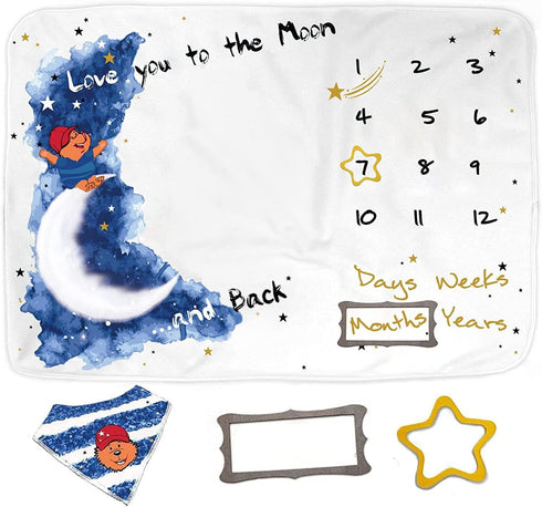 Miles&Molly Baby Monthly Milestone Blanket Boy | New Baby Boy Gifts for Baby Shower, Nursery Decor Baby Shower | Newborn Baby Mounth Blanket | Baby Boy Blanket, Baby Boy Gift 60x40