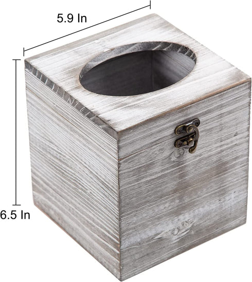 Distressed Farmhouse Square Solid Wood Tissue Box Cover with Slide-Out Bottom Panel Honey Brown Tissue Box Holder for Bathroom Living Room Dining Room Bedroom Toilet (Grey White)