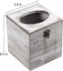 Distressed Farmhouse Square Solid Wood Tissue Box Cover with Slide-Out Bottom Panel Honey Brown Tissue Box Holder for Bathroom Living Room Dining Room Bedroom Toilet (Grey White)