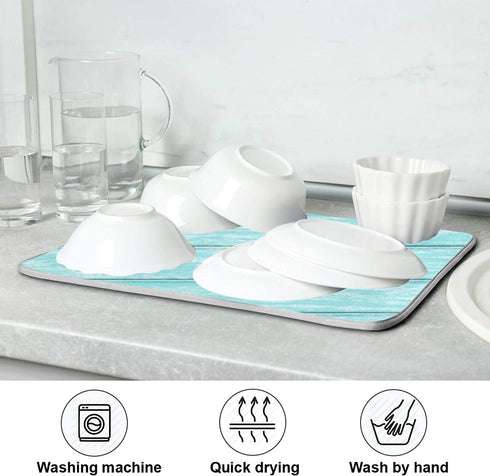 ALAZA Dish Drying Mats for Kitchen Counter Retro Teal Turquoise Blue Absorbent Microfiber Large Drying Pad Dish mats for Kitchen Countertops 18 x 24 Inch