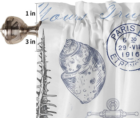 Coastal Curtain Valance for Windows,Nautical Starfish Blue Seaweed Window Toppers Valances,Underwater World Pocket Window Treatment Short Curtains for Kitchen Bathroom Bedroom 54x18in