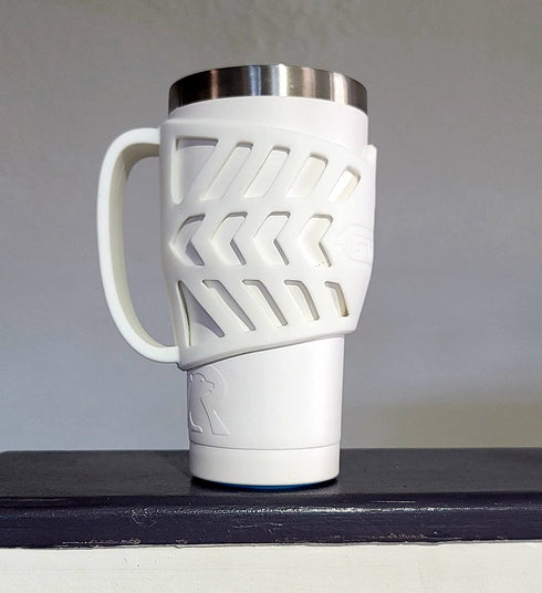 Gangster Armor Grip (White - Glow in the dark) Handle for your cup 20 oz Yeti RTIC Beast Simple Tumbler silicone sleeve & boot - 20 oz Rambler (White - Glow)