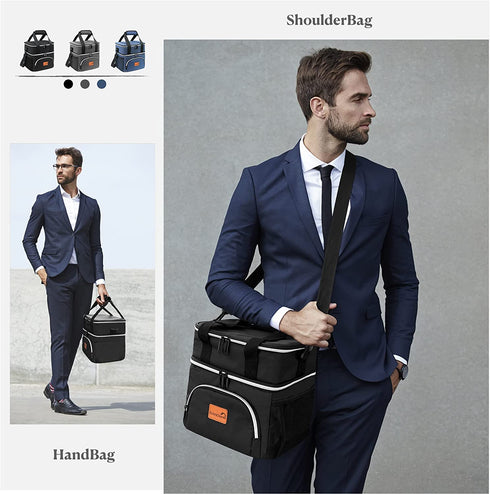 ExtraCharm Insulated Lunch Bag for Men Women Adult, Dual-Compartment Large Lunch Box Reusable Lunchbox Cooler for Work Office Picnic