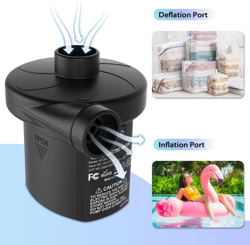 Electric Air Pump for Mattress: Battery Powered Portable Air Pump with 3-Nozzle - Dr.meter AC 110V and DC 12V Operated Quick-fill Inflator Deflator for Inflatable Pool Raft Bed Boat Swimming Rings