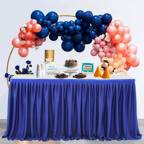 Leegleri 9 ft Navy Blue Polyester Pleated Table Skirt for Rectangle Table,Ruffle Tutu Table Cloth for Baby Shower Wedding,Birthday Party,Gender Reveal,Dessert Cake Tables