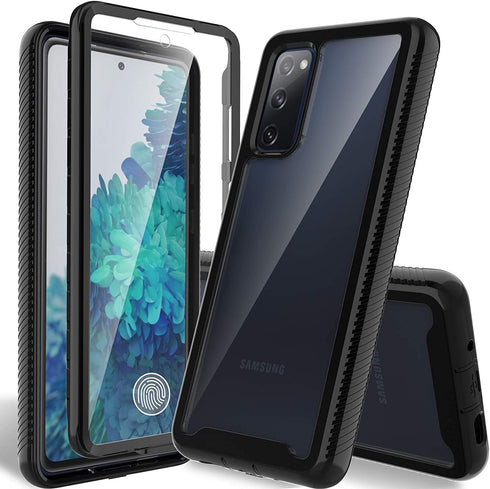 HATOSHI for Samsung Galaxy S20 FE 5G Case, Galaxy S20 FE 5G UW Case with Built in Screen Protector, Heavy Duty Protection, Crystal Clear Back, Rugged Shockproof TPU Bumper Protective Phone Cover,Black