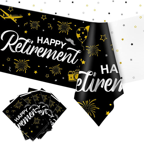 Retirement Party Decorations, 6 Pack Large Size Plastic Happy Retirement Tablecloth Decor for Women Men Retirement Parties