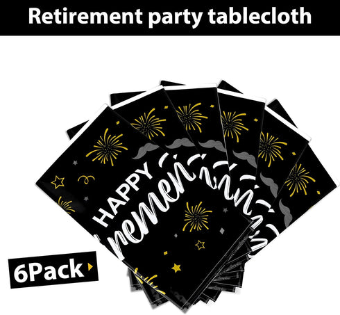 Retirement Party Decorations, 6 Pack Large Size Plastic Happy Retirement Tablecloth Decor for Women Men Retirement Parties
