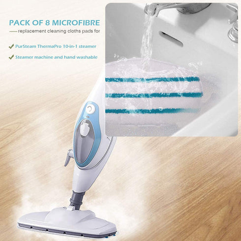 KEEPOW 8 Pack Microfibre Steam Mop Pads Compatible PurSteam ThermaPro 10-in-1