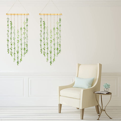 Artificial Eucalyptus Greenery Hanging Boho Wall Decor Fake Eucalyptus Vines Wall Hanging Plant with Wooden Sticks Rustic Boho Wall Decor for Wedding Bedroom Entryway Home Party