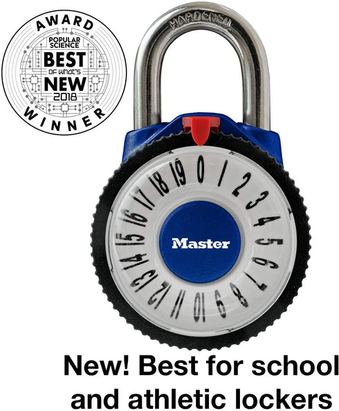 Master Lock 1588D Locker Lock Combination Padlock with Magnification Lens, 1 Pack, Colors May Vary