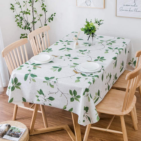 TruDelve Heavy Duty Vinyl Table Cloth for Kitchen Dining Table Wipeable PVC Tablecloth for Rectangle Table (54'' x 54'', Green Leaves)