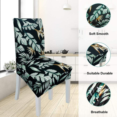 NORTHERN BROTHERS Chair Covers for Dining Room Printed Dining Chair Covers (Set of 4,Black Green Leaf)