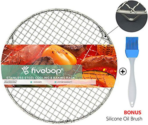 Fivebop Multi-Purpose Stainless Steel Cross Wire Round Steaming Cooling Barbecue Racks/Carbon Baking Net/Grills/Pan Grate with 3 Legs (8.25 inches)