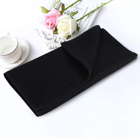 Homaxy 100% Cotton Waffle Weave Kitchen Dish Towels, Ultra Soft Absorbent Quick Drying Cleaning Towel, 13x28 Inches, 4-Pack, Black