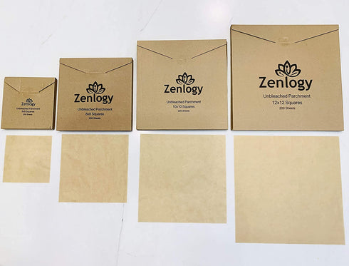 Zenlogy Parchment Paper for Square Pans - Unbleached, Perfect for Storing, Freezing, Separating, Baking, Diamond Painting - Comes in Easy Pull Out Storage Box (10x10 pans - 200 sheets)