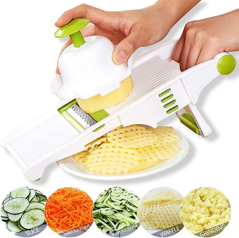GProMe Mandoline Slicer Vegetable Mandolin, Fruit zucchini Slicer, French Fry Cutter, Food Waffle,Julienne Grater Sharp Stainless Steel Blades