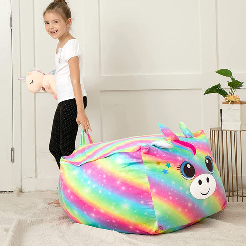 MHJY Unicorn Bean Bag Stuffed Animal Storage Beanbag Chair Cover for Kids Plush Toys Blankets Storage Bag (No Beans)