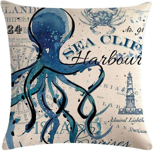 ULOVE LOVE YOURSELF Sea Throw Pillow Covers Only Ocean Theme Seahorse-Octopus-Starfish-Crab Pattern Beach House Decorative Cushion Cover Coastal Pillowcases 18—18,4Pack (Ocean Theme)