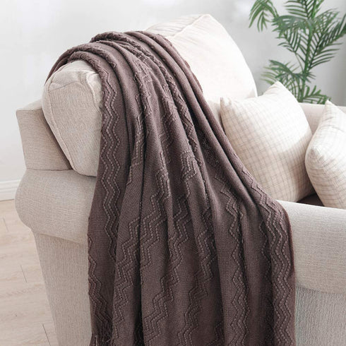 BOURINA Throw Blanket Textured Solid Soft Sofa Throw Couch Cover Knitted Decorative Blanket, 50"x60" Brown