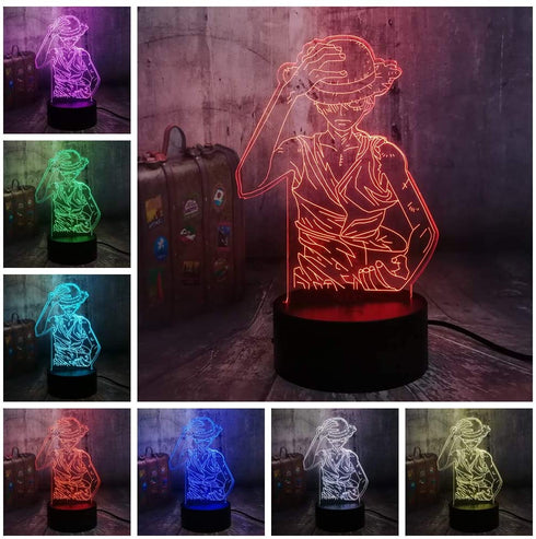 Japan Anime Monkey D. Luffy 3D LED Illusion Night Light 7 Colors Desk Lamp Home Bedroom Decor Child Birthday Christmas Kids Toys(Monkey D. Luffy)