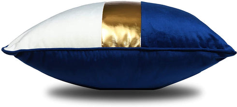 KACOPOL Navy Blue Beige Gold Leather Patchwork Velvet Throw Pillow Cover 20x20 Set of 2 Luxury Modern Home Decor Cushion Cover Decorative Pillow for Couch Living Room Bedroom Car (Navy Blue, 20x20)
