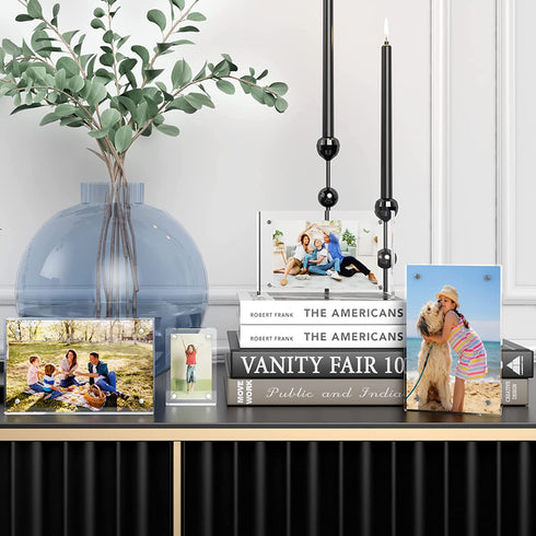 6x4 Inches Acrylic Picture Frames - 3 Pack,Desktop Frameless Photo Frames with Magnetic & Double Sided Transparent for Party/Graduation/Family/Travel Photo Souvenirs (Included 3x2 Photo Frames)