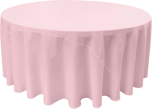 LA Linen Polyester Poplin Washable Round Tablecloth, Stain and Wrinkle Resistant Table Cover 120", Fabric Table Cloth for Dinning, Kitchen, Party, Holiday 120-Inch, Pink Light, (TCpop120R_Lghtpink137)