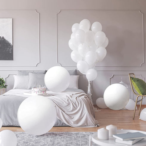 100 Pieces Latex Balloons Different Sizes 18/12/10/5 Inch Party Balloon Kit for Halloween Christmas Thanksgiving Baby Shower Wedding Birthday Bride Balloon Party Decoration (White)
