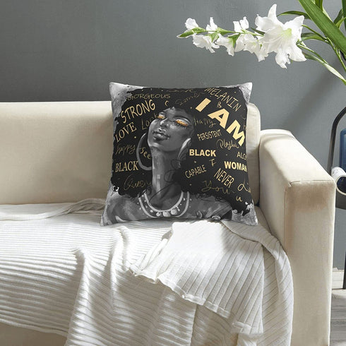 Inspirational Quotes Afro Black Art Pillow Covers Cases African American Pillows Decorative Throw Pillows Blcak and Gold Pillow Cases 18x18 in
