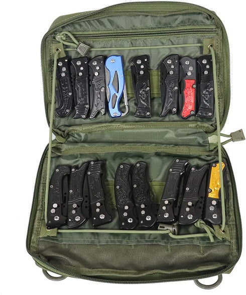 Super Pocket Knife Bag, Tactical Knife Storage Case, Folding Knife Collecting Pouch, Large Capacity Small Knife Carrier Protectors, Versatile Knife Small Tools Holder (HGJ363) (Army Green)
