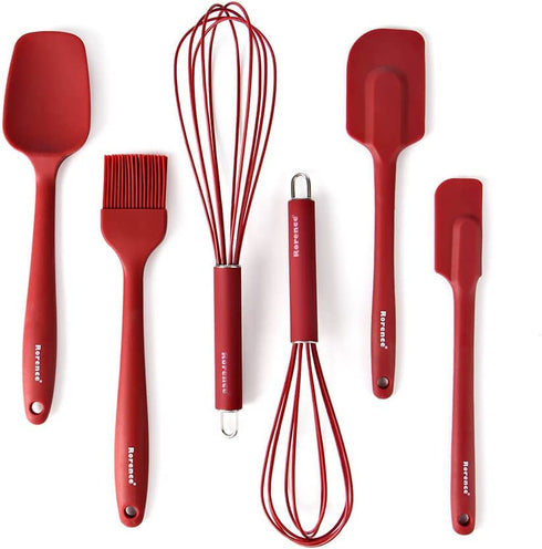 Rorence Silicone Utensil Set: Kitchen Utensil Set Baking Tools Set Includes Whisk Spatula Spoonula & Brush Set of 6 - Wine Red