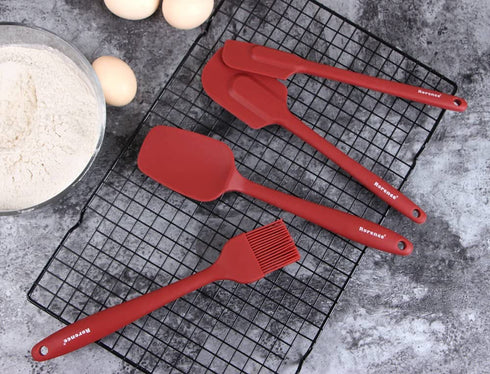 Rorence Silicone Utensil Set: Kitchen Utensil Set Baking Tools Set Includes Whisk Spatula Spoonula & Brush Set of 6 - Wine Red