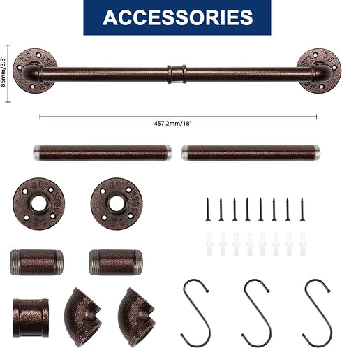 NearMoon Industrial Pipe Towel Bar, Heavy Duty Bathroom Hardware Towel Bar Accessory, Wall Mounted DIY Rustic Iron Bathroom Towel Rack Holder (18 Inch, Bronze)