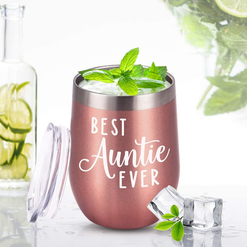 Best Auntie Ever Wine Tumbler, Funny Auntie Birthday Gifts for New Aunt to Be for Mother's Day, Christmas Xmas Present, 12 Oz Stainless Steel Wine Tumbler Auntie Sippy Cup