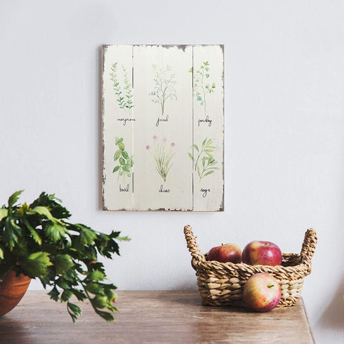 Barnyard Designs Kitchen Herbs and Spices Wooden Plaque Botanical Print Sign Rustic Country Farmhouse Wall Art Decor 15.75 x 11.75