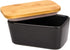 Arswin Butter Dish with Lid,Extra Large 650ml,Porcelain Keeper with Bamboo Lid Cover for 2 Sticks of Butter,Microwave Safe Easy Clean Butter Storage Container for Countertop Refrigerator (Black)