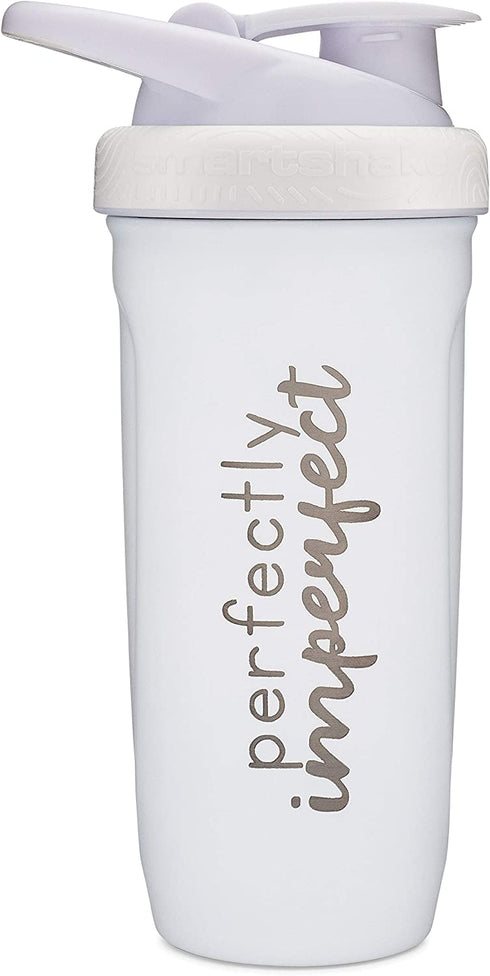 Stainless Steel Shaker Bottle with Motivational Quotes | 30oz Metal Protein Shaker Cup or Water Bottle with Fruit Infuser | Perfect Gym Fitness Gift | Stainless - Perfectly Imperfect